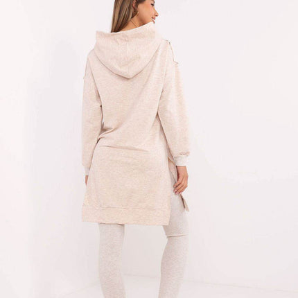 Hooded Long Sweatshirt and High-Waisted Leggings Cotton Set - MimiStylez