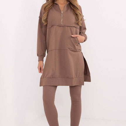 Hooded Long Sweatshirt and High-Waisted Leggings Cotton Set - MimiStylez
