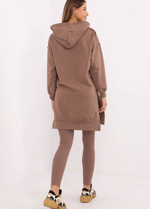 Hooded Long Sweatshirt and High-Waisted Leggings Cotton Set - MimiStylez