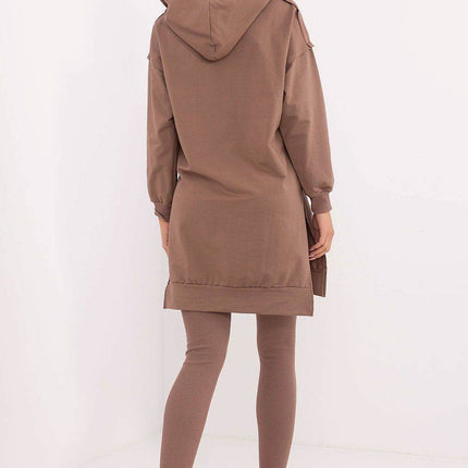 Hooded Long Sweatshirt and High-Waisted Leggings Cotton Set - MimiStylez