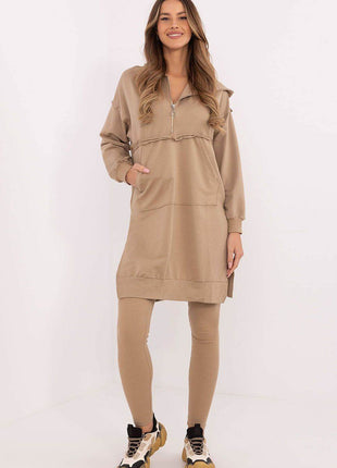 Hooded Long Sweatshirt and High-Waisted Leggings Cotton Set - MimiStylez