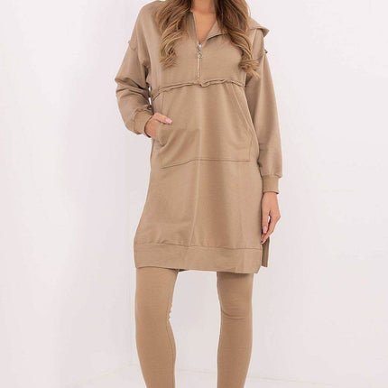 Hooded Long Sweatshirt and High-Waisted Leggings Cotton Set - MimiStylez