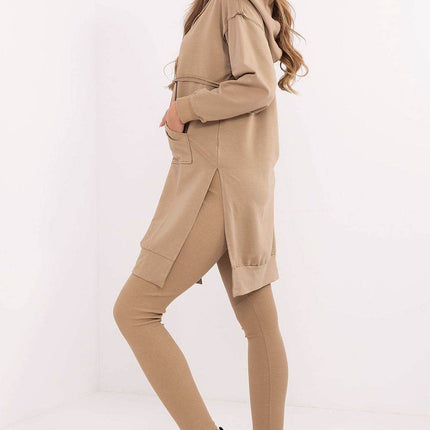 Hooded Long Sweatshirt and High-Waisted Leggings Cotton Set - MimiStylez