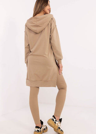 Hooded Long Sweatshirt and High-Waisted Leggings Cotton Set - MimiStylez