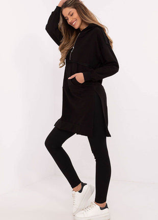 Hooded Long Sweatshirt and High-Waisted Leggings Cotton Set - MimiStylez