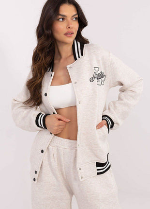 Women's Cotton Bomber Jacket – Snap Closure & Contrast Ribbed Trim - MimiStylez