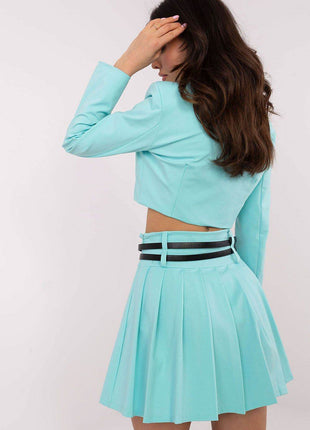 Elegant Pleated Mini Skort with Belt and Hidden Zipper - MimiStylez