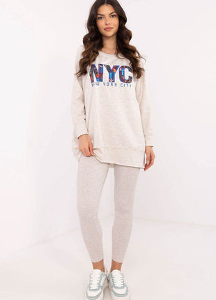 Two-Piece Cotton Set with Printed Sweatshirt & Textured Bottoms - MimiStylez