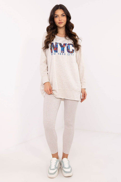 Two-Piece Cotton Set with Printed Sweatshirt & Textured Bottoms - MimiStylez