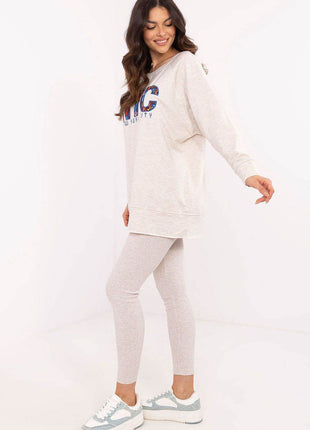 Two-Piece Cotton Set with Printed Sweatshirt & Textured Bottoms - MimiStylez