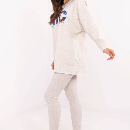 Two-Piece Cotton Set with Printed Sweatshirt & Textured Bottoms - MimiStylez