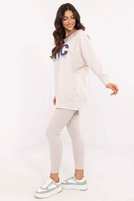 Two-Piece Cotton Set with Printed Sweatshirt & Textured Bottoms - MimiStylez
