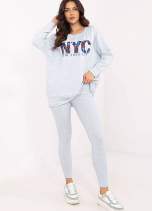 Two-Piece Cotton Set with Printed Sweatshirt & Textured Bottoms - MimiStylez