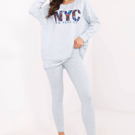 Two-Piece Cotton Set with Printed Sweatshirt & Textured Bottoms - MimiStylez