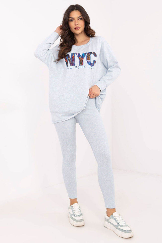Two-Piece Cotton Set with Printed Sweatshirt & Textured Bottoms - MimiStylez