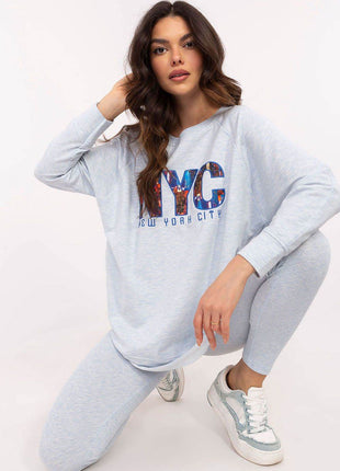 Two-Piece Cotton Set with Printed Sweatshirt & Textured Bottoms - MimiStylez