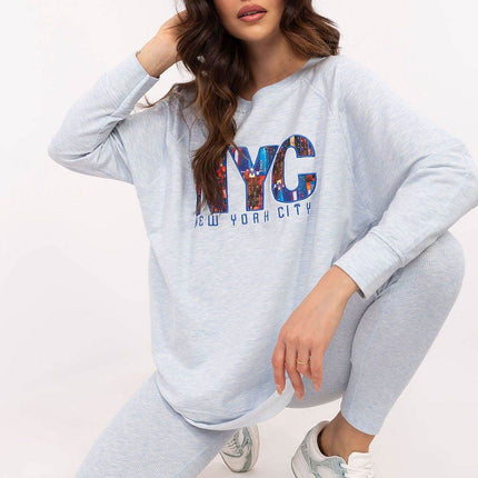 Two-Piece Cotton Set with Printed Sweatshirt & Textured Bottoms - MimiStylez