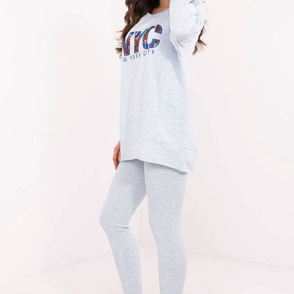Two-Piece Cotton Set with Printed Sweatshirt & Textured Bottoms - MimiStylez