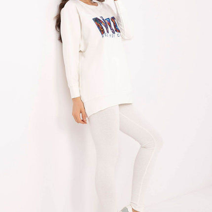 Two-Piece Cotton Set with Printed Sweatshirt & Textured Bottoms - MimiStylez