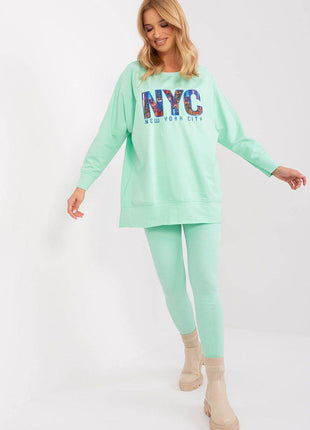 Two-Piece Cotton Set with Printed Sweatshirt & Textured Bottoms - MimiStylez