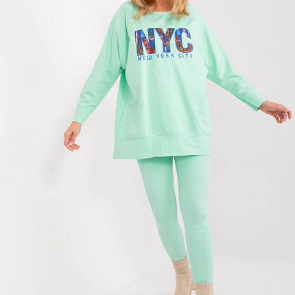 Two-Piece Cotton Set with Printed Sweatshirt & Textured Bottoms - MimiStylez
