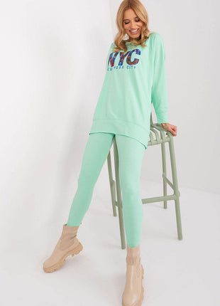 Two-Piece Cotton Set with Printed Sweatshirt & Textured Bottoms - MimiStylez