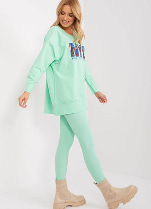 Two-Piece Cotton Set with Printed Sweatshirt & Textured Bottoms - MimiStylez