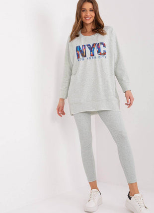 Two-Piece Cotton Set with Printed Sweatshirt & Textured Bottoms - MimiStylez