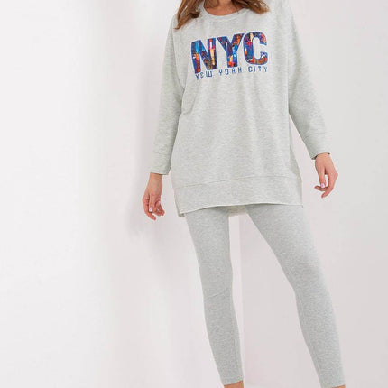 Two-Piece Cotton Set with Printed Sweatshirt & Textured Bottoms - MimiStylez