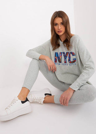 Two-Piece Cotton Set with Printed Sweatshirt & Textured Bottoms - MimiStylez