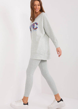 Two-Piece Cotton Set with Printed Sweatshirt & Textured Bottoms - MimiStylez