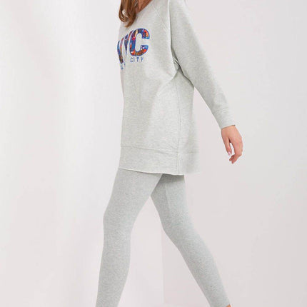 Two-Piece Cotton Set with Printed Sweatshirt & Textured Bottoms - MimiStylez