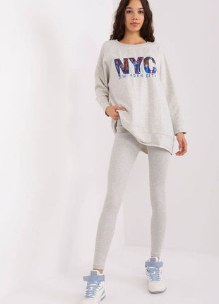 Two-Piece Cotton Set with Printed Sweatshirt & Textured Bottoms - MimiStylez