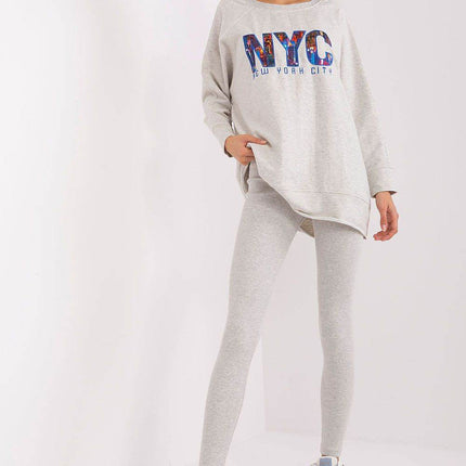 Two-Piece Cotton Set with Printed Sweatshirt & Textured Bottoms - MimiStylez