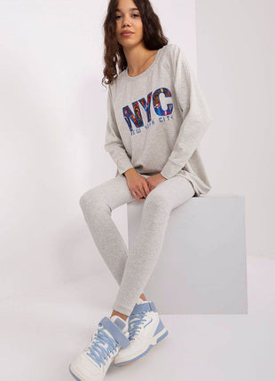 Two-Piece Cotton Set with Printed Sweatshirt & Textured Bottoms - MimiStylez