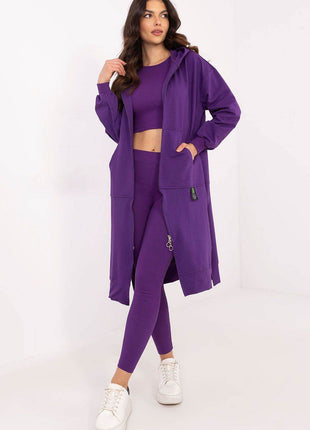 3-Piece Cotton Ribbed Set – Zip Hoodie, Fitted Top & High-Waisted Leggings - MimiStylez