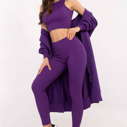 3-Piece Cotton Ribbed Set – Zip Hoodie, Fitted Top & High-Waisted Leggings - MimiStylez