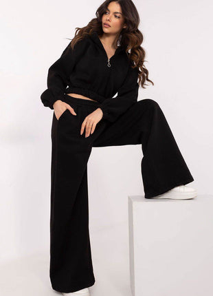 Cotton Tracksuit Set with Hoodie & Wide-Leg Pants - MimiStylez