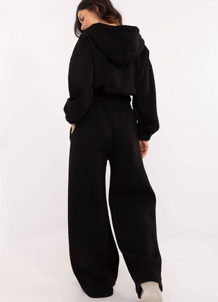 Cotton Tracksuit Set with Hoodie & Wide-Leg Pants - MimiStylez