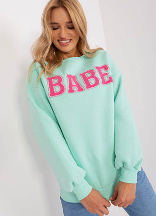 Women's Pullover Cotton Sweatshirt with Bold Front Print & Textured Fabric - MimiStylez