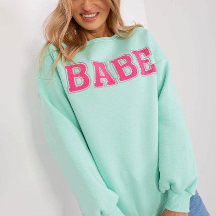 Women's Pullover Cotton Sweatshirt with Bold Front Print & Textured Fabric - MimiStylez