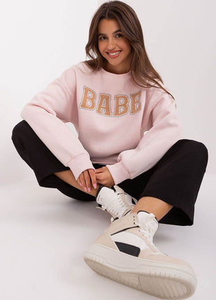 Women's Pullover Cotton Sweatshirt with Bold Front Print & Textured Fabric - MimiStylez