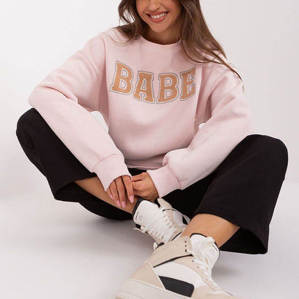 Women's Pullover Cotton Sweatshirt with Bold Front Print & Textured Fabric - MimiStylez