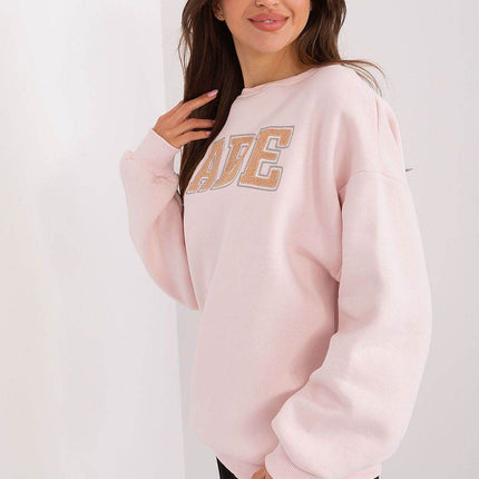 Women's Pullover Cotton Sweatshirt with Bold Front Print & Textured Fabric - MimiStylez