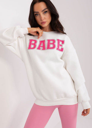 Women's Pullover Cotton Sweatshirt with Bold Front Print & Textured Fabric - MimiStylez