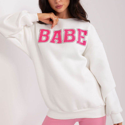 Women's Pullover Cotton Sweatshirt with Bold Front Print & Textured Fabric - MimiStylez