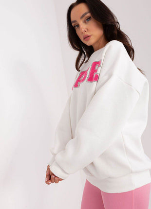 Women's Pullover Cotton Sweatshirt with Bold Front Print & Textured Fabric - MimiStylez