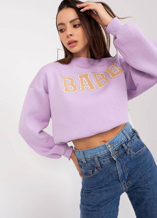 Women's Pullover Cotton Sweatshirt with Bold Front Print & Textured Fabric - MimiStylez