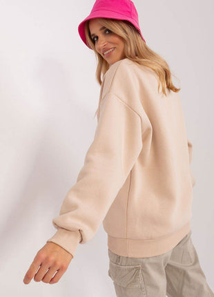 Women's Pullover Cotton Sweatshirt with Bold Front Print & Textured Fabric - MimiStylez