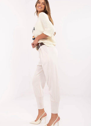 Elegant High-Waist Sweatpants with Belt – Ribbed Cuffs & Side Pockets - MimiStylez